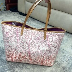 Rare Etro Paisley Swirl Shopper Tote Bag Ombre Pink with Clutch Pouch